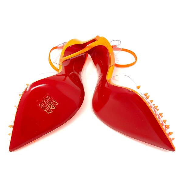 🔥 NWT Christian Louboutin Spikoo 100 Neon Fluo Orange PVC Spiked Heels 38.5 - Picture 9 of 13